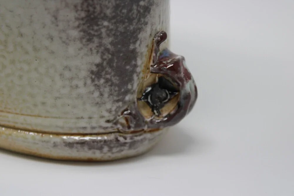 Handmade Lyn Pottery Small Vase – Signed, 5.5” Tall, Abstract Glaze Cream Tan
